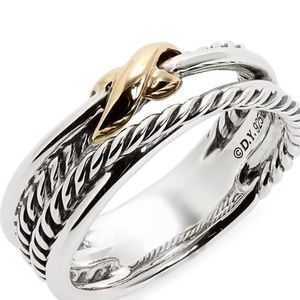 David Yurman Silver Ring with Gold X 💛